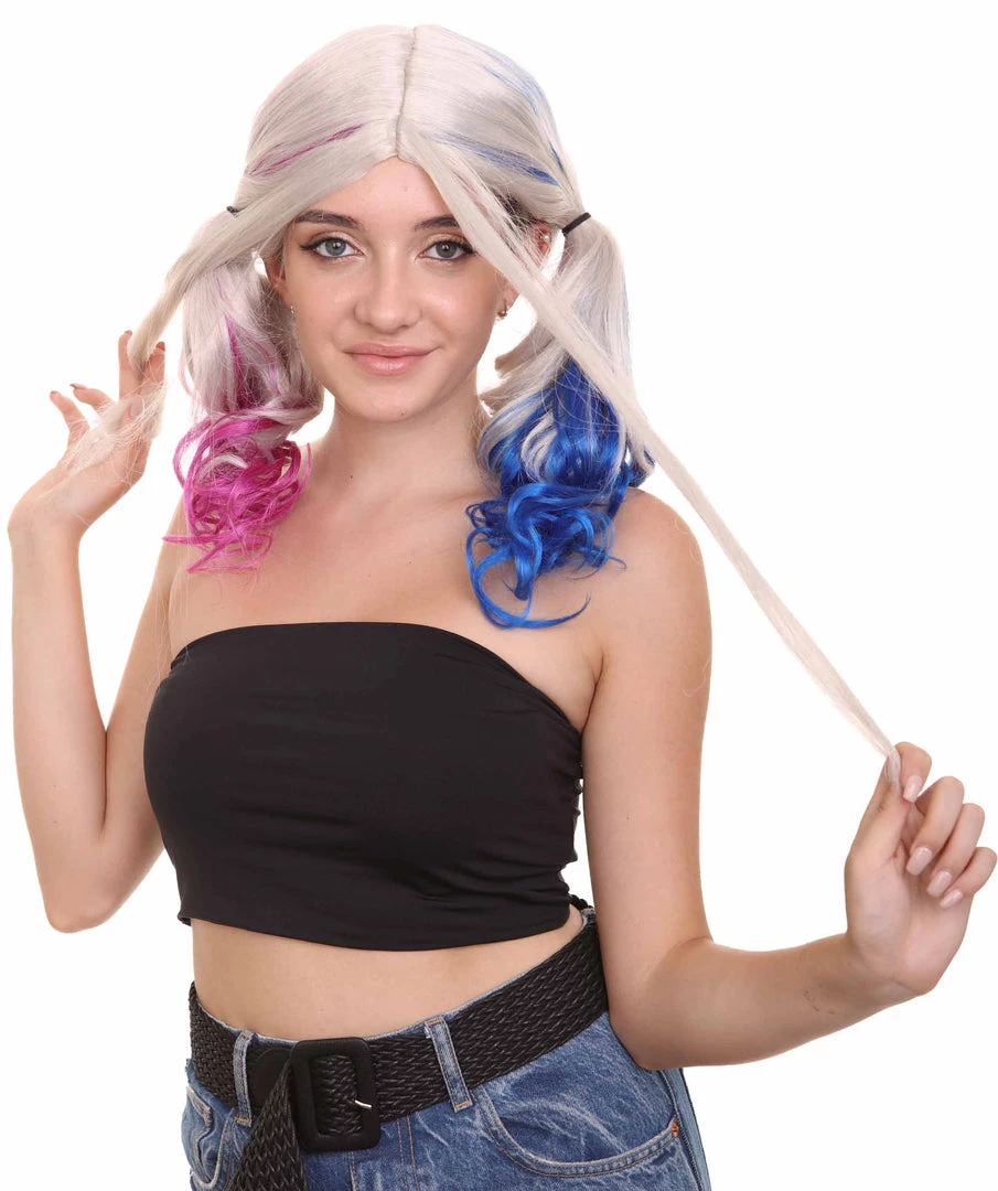 HPO Villain Womens Wig | White Pink Blue Ponitail Wig | Premium Breathable Capless Cap Women's 2 HPO Villain Womens Wig | White Pink Blue Ponitail Wig | Premium Breathable Capless Cap Women's