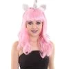 HPO Womens Unicorn Princess Wig With Horn And Ears | Halloween Rave Wig | Premium Breathable Capless Cap