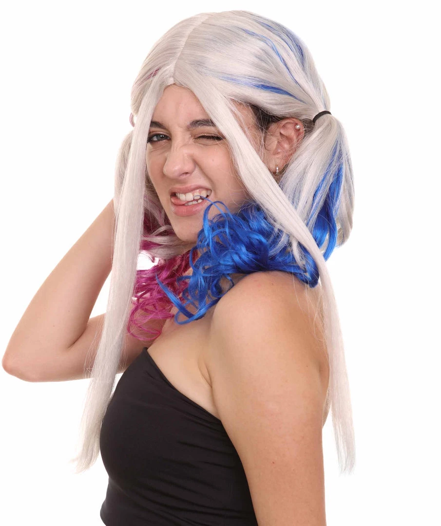HPO Villain Womens Wig | White Pink Blue Ponitail Wig | Premium Breathable Capless Cap Women's 3 HPO Villain Womens Wig | White Pink Blue Ponitail Wig | Premium Breathable Capless Cap Women's