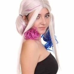 HPO Villain Womens Wig | White Pink Blue Ponitail Wig | Premium Breathable Capless Cap Women's 12 HPO Villain Womens Wig | White Pink Blue Ponitail Wig | Premium Breathable Capless Cap Women's