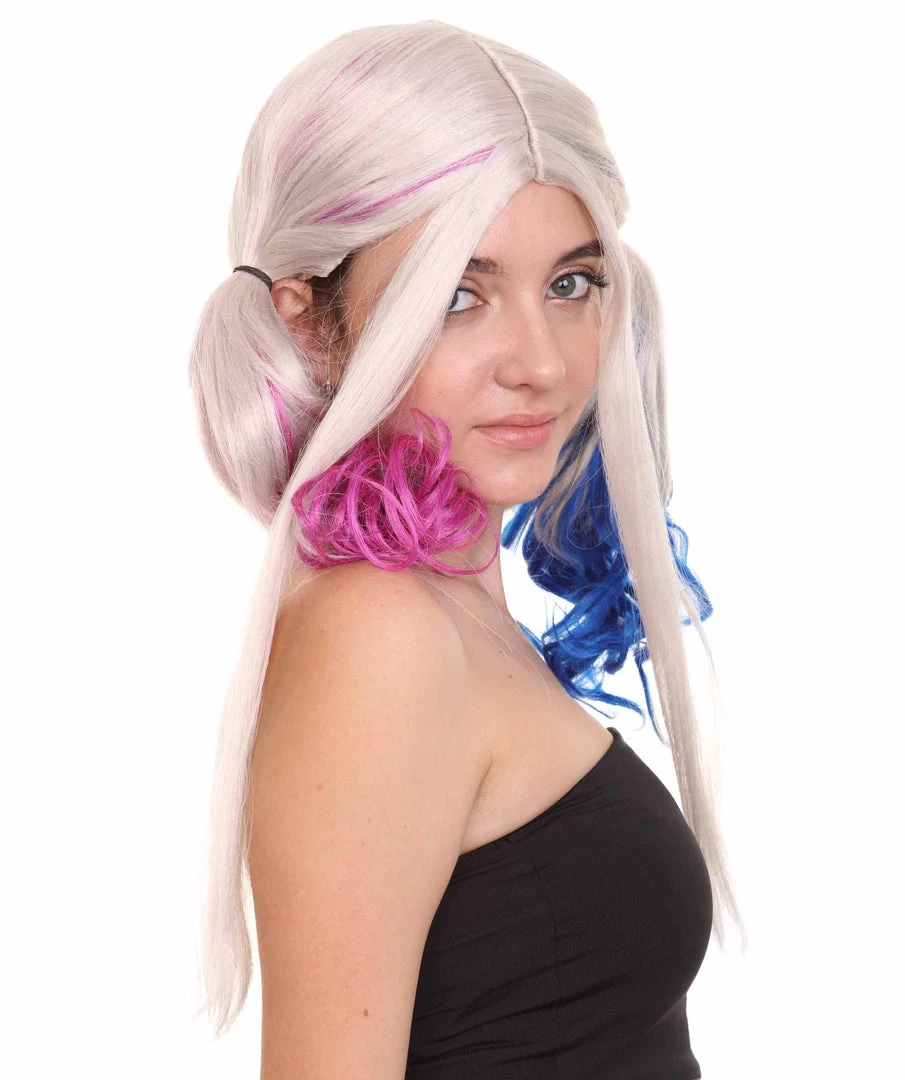 HPO Villain Womens Wig | White Pink Blue Ponitail Wig | Premium Breathable Capless Cap Women's 5 HPO Villain Womens Wig | White Pink Blue Ponitail Wig | Premium Breathable Capless Cap Women's