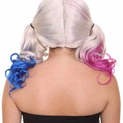 HPO Villain Womens Wig | White Pink Blue Ponitail Wig | Premium Breathable Capless Cap Women's 11 HPO Villain Womens Wig | White Pink Blue Ponitail Wig | Premium Breathable Capless Cap Women's