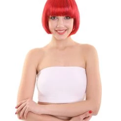 FLAGWIGS Bright Red Bob With Tinsel | Sparkly Celebrity Halloween Wig | Premium Breathable Capless Cap