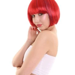 FLAGWIGS Bright Red Bob With Tinsel | Sparkly Celebrity Halloween Wig | Premium Breathable Capless Cap