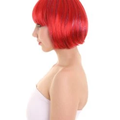 FLAGWIGS Bright Red Bob With Tinsel | Sparkly Celebrity Halloween Wig | Premium Breathable Capless Cap