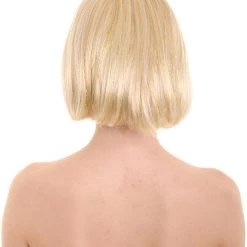 HPO Womens Gold Blonde Bob With Tinsel | Sparkly Celebrity Halloween Wig | Premium Breathable Capless Cap
