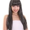 HPO Womens Long Baby Black Wig With Tinsel Highlights | Halloween Rave Wig | Premium Breathable Capless Cap