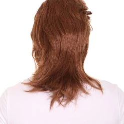 HPO Men's 80s Brown Mullet Mens Wig | Celebrity Cosplay Halloween Synthetic Wig | Premium Breathable Capless Cap