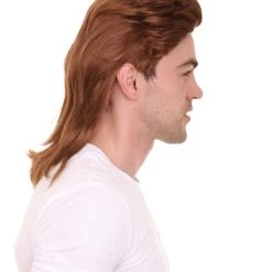 HPO Men's 80s Brown Mullet Mens Wig | Celebrity Cosplay Halloween Synthetic Wig | Premium Breathable Capless Cap