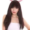 HPO Womens Long Red Tinsel Devil With Black Base And Horns | Halloween Rave Wig | Premium Breathable Capless Cap