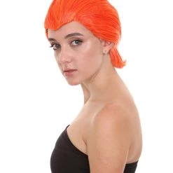 HPO Women's Supervillain Womens Wig | Orange Sexy Cosplay Party Halloween Wig | Premium Breathable Capless Cap