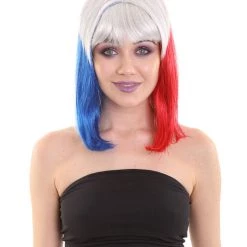 FLAGWIGS Red White And Blue Bob With Tinsel | Sparkly Celebrity Halloween Wig | Premium Capless Cap