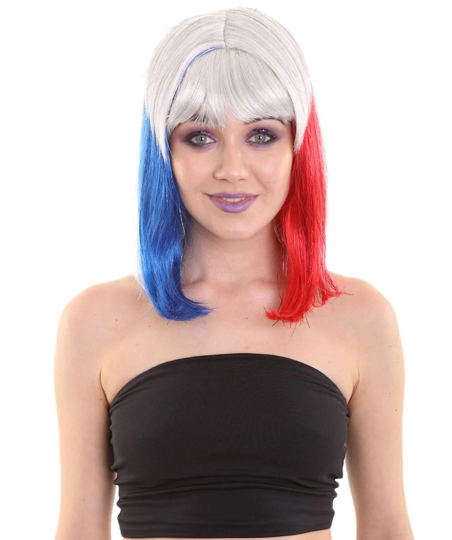 FLAGWIGS Red White And Blue Bob With Tinsel | Sparkly Celebrity Halloween Wig | Premium Capless Cap 2 FLAGWIGS Red White And Blue Bob With Tinsel | Sparkly Celebrity Halloween Wig | Premium Capless Cap