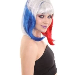 FLAGWIGS Red White And Blue Bob With Tinsel | Sparkly Celebrity Halloween Wig | Premium Capless Cap 16 FLAGWIGS Red White And Blue Bob With Tinsel | Sparkly Celebrity Halloween Wig | Premium Capless Cap