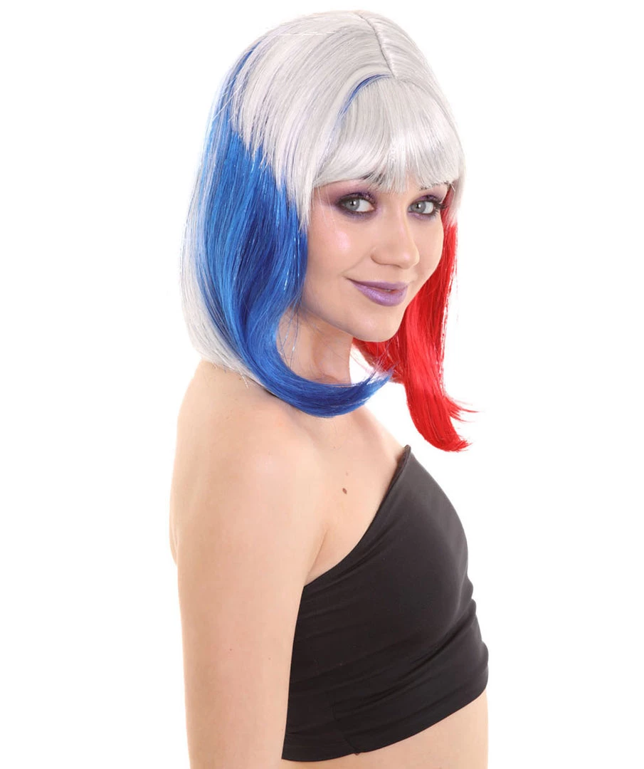 FLAGWIGS Red White And Blue Bob With Tinsel | Sparkly Celebrity Halloween Wig | Premium Capless Cap 7 FLAGWIGS Red White And Blue Bob With Tinsel | Sparkly Celebrity Halloween Wig | Premium Capless Cap