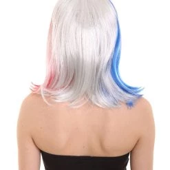 FLAGWIGS Red White And Blue Bob With Tinsel | Sparkly Celebrity Halloween Wig | Premium Capless Cap 14 FLAGWIGS Red White And Blue Bob With Tinsel | Sparkly Celebrity Halloween Wig | Premium Capless Cap