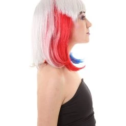 FLAGWIGS Red White And Blue Bob With Tinsel | Sparkly Celebrity Halloween Wig | Premium Capless Cap 15 FLAGWIGS Red White And Blue Bob With Tinsel | Sparkly Celebrity Halloween Wig | Premium Capless Cap