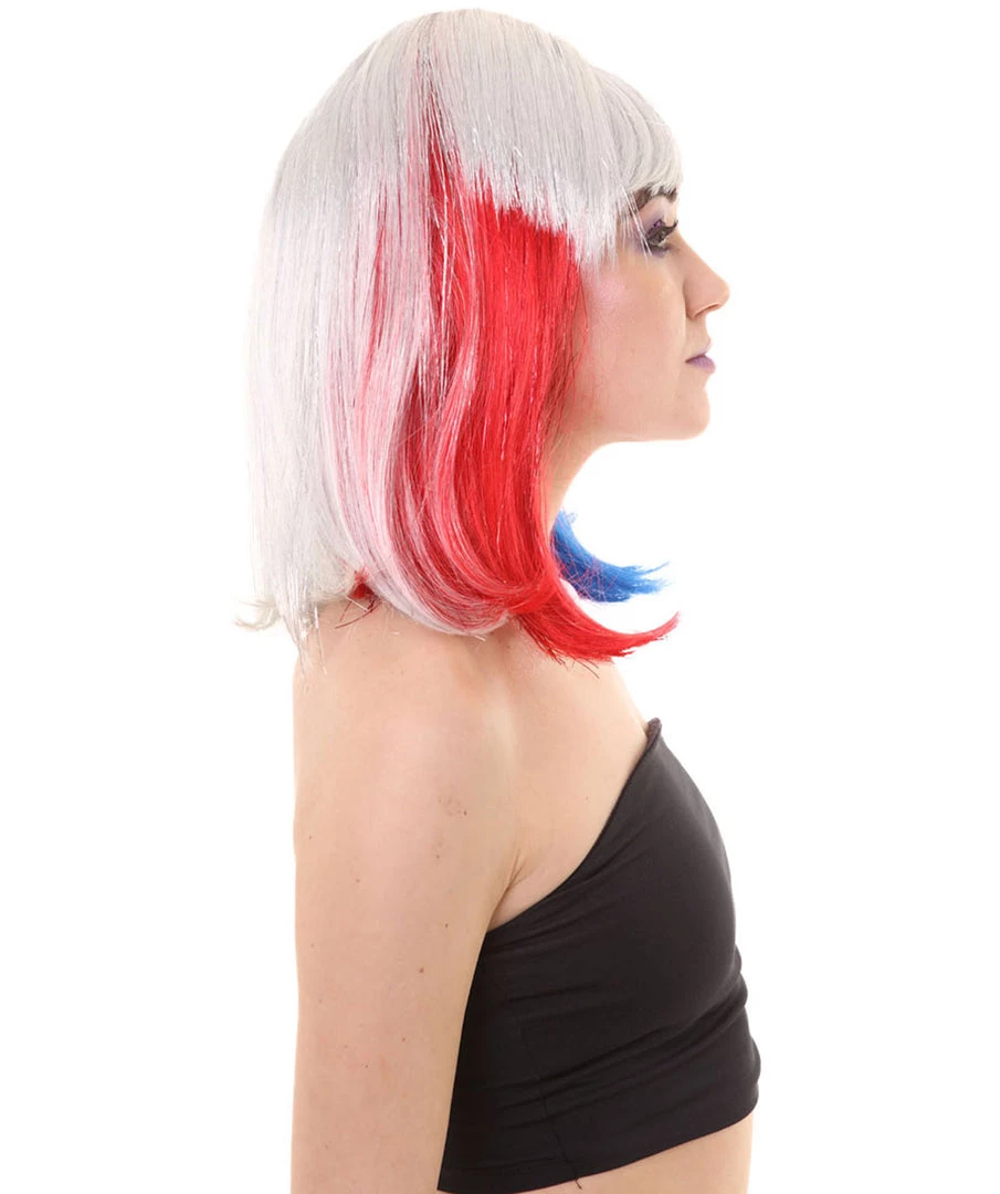 FLAGWIGS Red White And Blue Bob With Tinsel | Sparkly Celebrity Halloween Wig | Premium Capless Cap 6 FLAGWIGS Red White And Blue Bob With Tinsel | Sparkly Celebrity Halloween Wig | Premium Capless Cap
