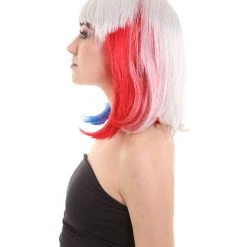 FLAGWIGS Red White And Blue Bob With Tinsel | Sparkly Celebrity Halloween Wig | Premium Capless Cap 13 FLAGWIGS Red White And Blue Bob With Tinsel | Sparkly Celebrity Halloween Wig | Premium Capless Cap