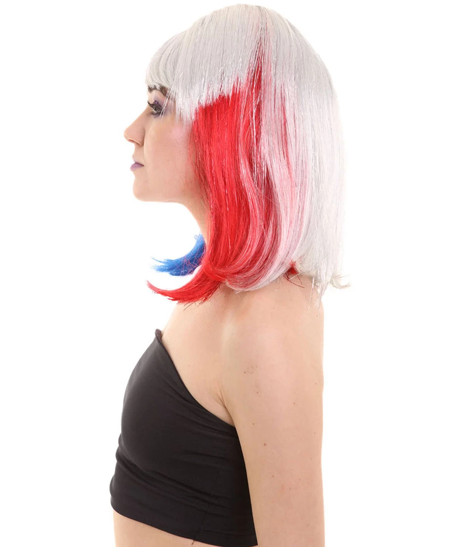 FLAGWIGS Red White And Blue Bob With Tinsel | Sparkly Celebrity Halloween Wig | Premium Capless Cap 4 FLAGWIGS Red White And Blue Bob With Tinsel | Sparkly Celebrity Halloween Wig | Premium Capless Cap