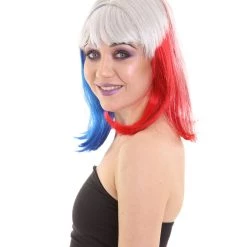 FLAGWIGS Red White And Blue Bob With Tinsel | Sparkly Celebrity Halloween Wig | Premium Capless Cap 12 FLAGWIGS Red White And Blue Bob With Tinsel | Sparkly Celebrity Halloween Wig | Premium Capless Cap