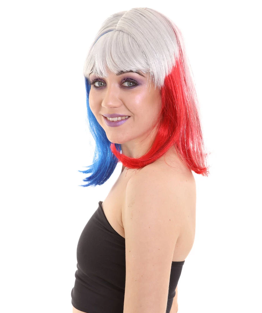 FLAGWIGS Red White And Blue Bob With Tinsel | Sparkly Celebrity Halloween Wig | Premium Capless Cap 3 FLAGWIGS Red White And Blue Bob With Tinsel | Sparkly Celebrity Halloween Wig | Premium Capless Cap