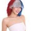 FLAGWIGS Women's Red Silver And Blue All Tinsel Bob | Sparkly Celebrity Halloween Wig | Premium Capless Cap
