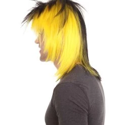 HPO Sport Party Mens Mullet Wig | Red Yellow Black Wig | Premium Breathable Capless Cap Men's 13 HPO Sport Party Mens Mullet Wig | Red Yellow Black Wig | Premium Breathable Capless Cap Men's