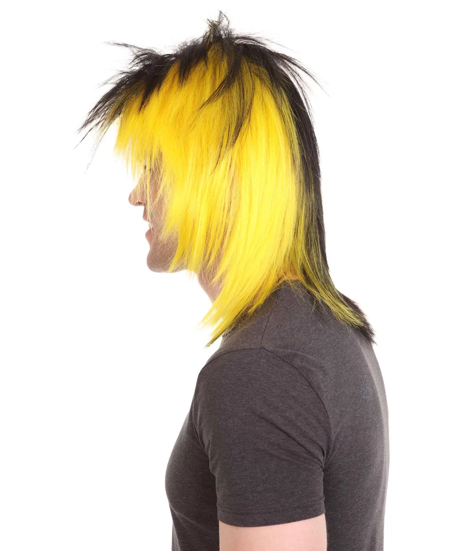 HPO Sport Party Mens Mullet Wig | Red Yellow Black Wig | Premium Breathable Capless Cap Men's 4 HPO Sport Party Mens Mullet Wig | Red Yellow Black Wig | Premium Breathable Capless Cap Men's