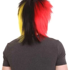 HPO Sport Party Mens Mullet Wig | Red Yellow Black Wig | Premium Breathable Capless Cap Men's 14 HPO Sport Party Mens Mullet Wig | Red Yellow Black Wig | Premium Breathable Capless Cap Men's