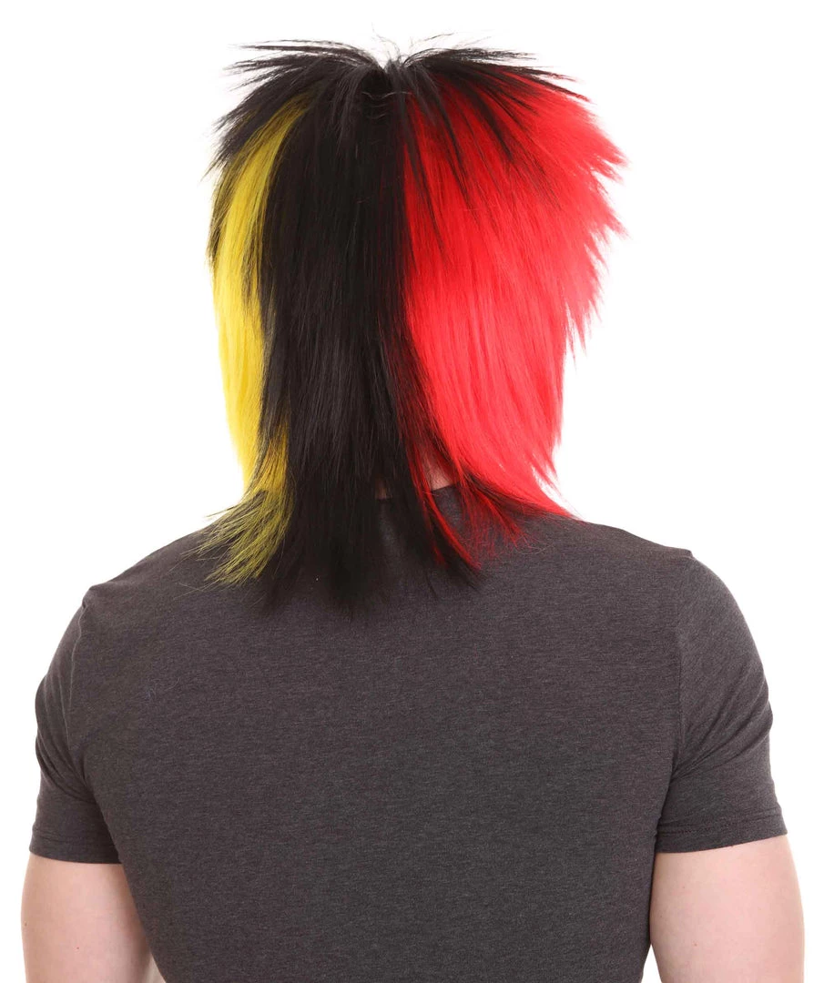 HPO Sport Party Mens Mullet Wig | Red Yellow Black Wig | Premium Breathable Capless Cap Men's 5 HPO Sport Party Mens Mullet Wig | Red Yellow Black Wig | Premium Breathable Capless Cap Men's