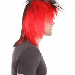 HPO Sport Party Mens Mullet Wig | Red Yellow Black Wig | Premium Breathable Capless Cap Men's 15 HPO Sport Party Mens Mullet Wig | Red Yellow Black Wig | Premium Breathable Capless Cap Men's
