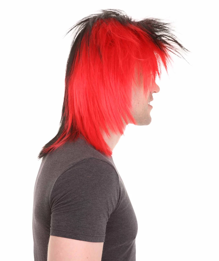 HPO Sport Party Mens Mullet Wig | Red Yellow Black Wig | Premium Breathable Capless Cap Men's 6 HPO Sport Party Mens Mullet Wig | Red Yellow Black Wig | Premium Breathable Capless Cap Men's