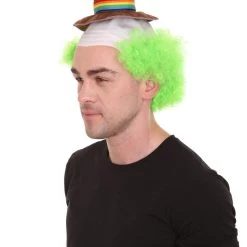 HPO Men's Half-bald Head Joker Wig With Funny Hat Wig | Medium Green Wigs