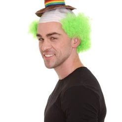 HPO Men's Half-bald Head Joker Wig With Funny Hat Wig | Medium Green Wigs