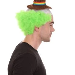 HPO Men's Half-bald Head Joker Wig With Funny Hat Wig | Medium Green Wigs