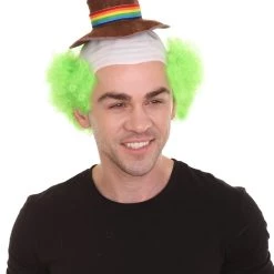HPO Men's Half-bald Head Joker Wig With Funny Hat Wig | Medium Green Wigs