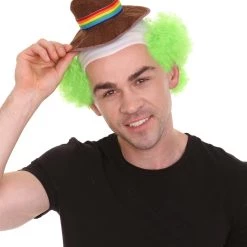 HPO Men's Half-bald Head Joker Wig With Funny Hat Wig | Medium Green Wigs