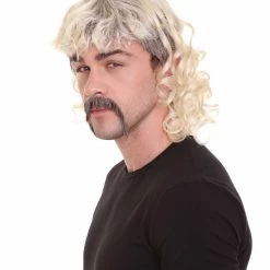 HPO SALE Zaney Zoo King| Bleach Blonde Mullet Wig With Mustache Set | Premium Halloween Wig