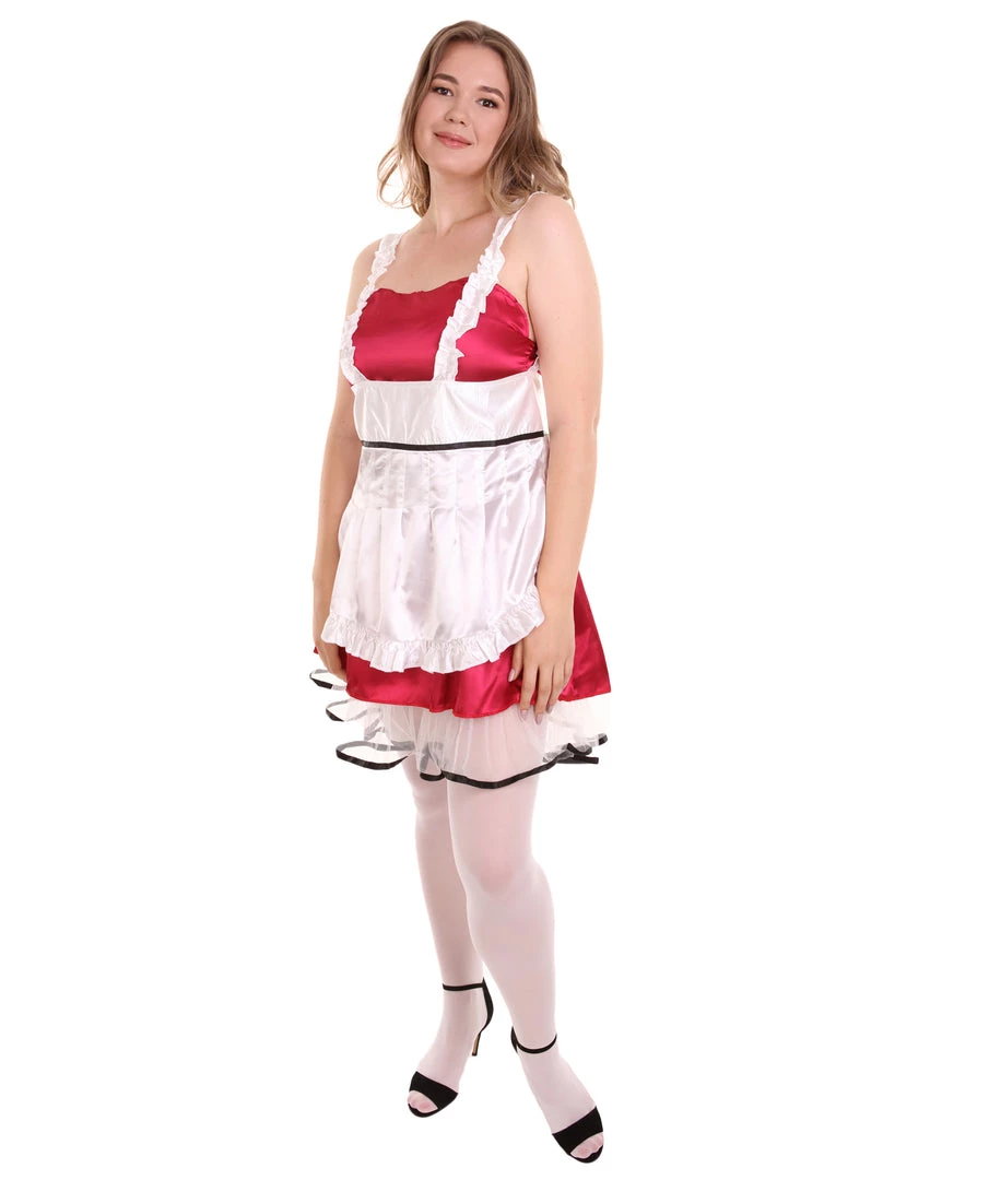 HPO Adult Women's Sexy French Maid Uniform Costume | Dark Red Cosplay Costume 3 HPO Adult Women's Sexy French Maid Uniform Costume | Dark Red Cosplay Costume