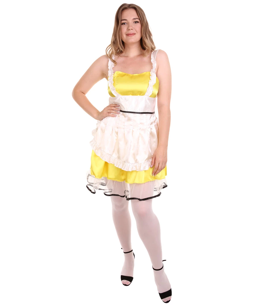 HPO Adult Women's Sexy French Maid Uniform Costume | Light Yellow Cosplay Costume 1 HPO Adult Women's Sexy French Maid Uniform Costume | Light Yellow Cosplay Costume