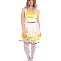 HPO Adult Women's Sexy French Maid Uniform Costume | Light Yellow Cosplay Costume
