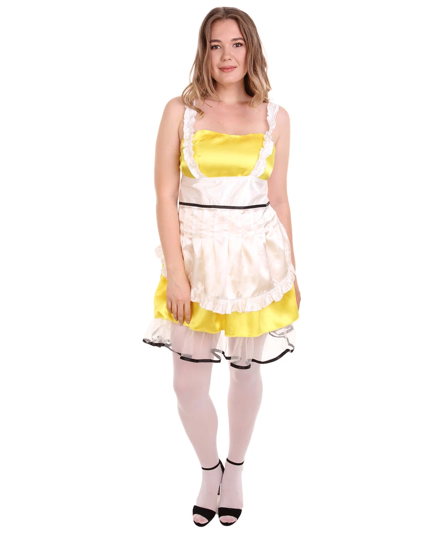 HPO Adult Women's Sexy French Maid Uniform Costume | Light Yellow Cosplay Costume 2 HPO Adult Women's Sexy French Maid Uniform Costume | Light Yellow Cosplay Costume