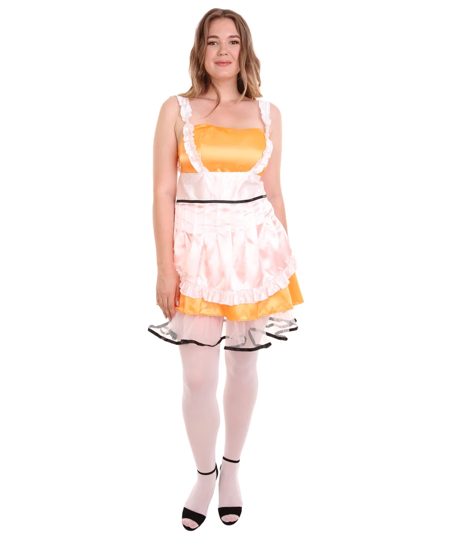 HPO Adult Women's Sexy French Maid Uniform Costume | Orange Cosplay Costume 2 HPO Adult Women's Sexy French Maid Uniform Costume | Orange Cosplay Costume