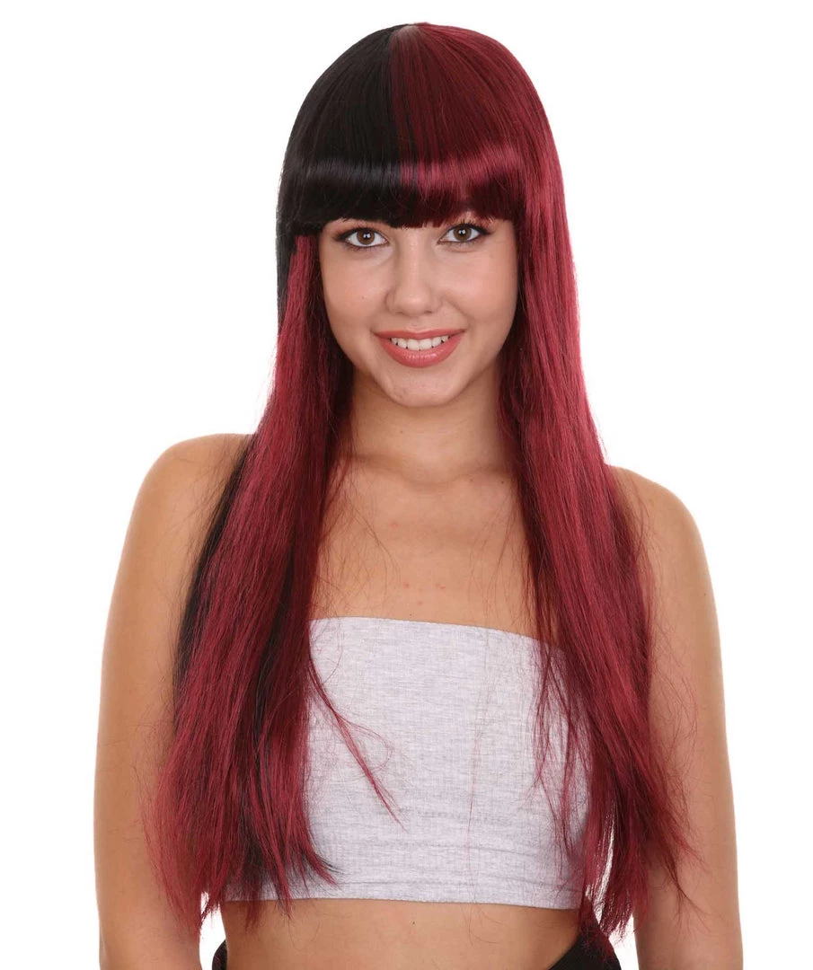 HPO Long Black And Red Womens Wig | Movie Character Cosplay Halloween Wig | Premium Breathable Capless Cap 1 HPO Long Black And Red Womens Wig | Movie Character Cosplay Halloween Wig | Premium Breathable Capless Cap