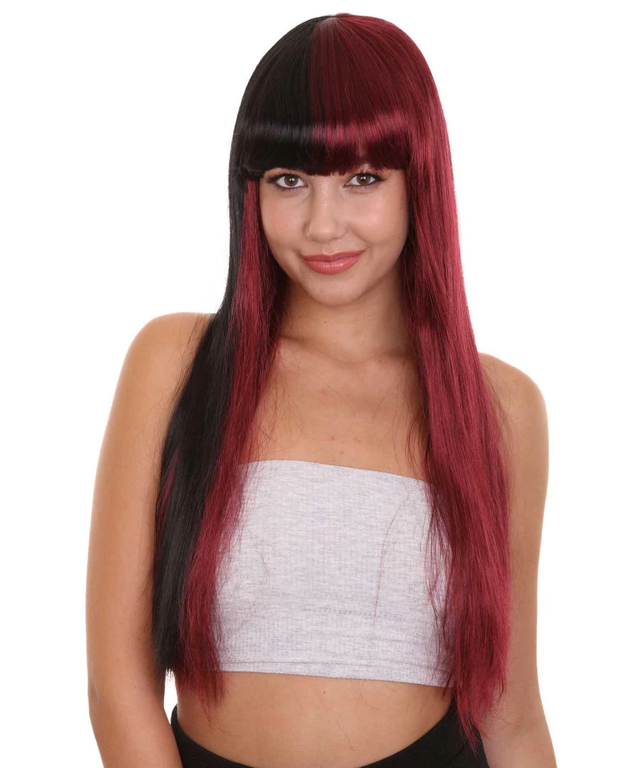 HPO Long Black And Red Womens Wig | Movie Character Cosplay Halloween Wig | Premium Breathable Capless Cap 2 HPO Long Black And Red Womens Wig | Movie Character Cosplay Halloween Wig | Premium Breathable Capless Cap