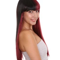 HPO Long Black And Red Womens Wig | Movie Character Cosplay Halloween Wig | Premium Breathable Capless Cap 14 HPO Long Black And Red Womens Wig | Movie Character Cosplay Halloween Wig | Premium Breathable Capless Cap