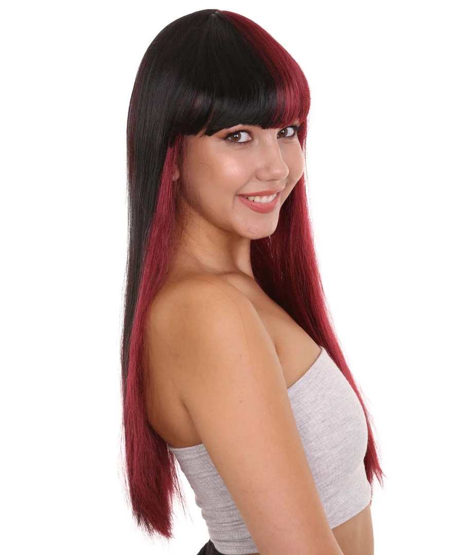 HPO Long Black And Red Womens Wig | Movie Character Cosplay Halloween Wig | Premium Breathable Capless Cap 6 HPO Long Black And Red Womens Wig | Movie Character Cosplay Halloween Wig | Premium Breathable Capless Cap