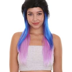 HPO Black Purple And Blue Raving Womens Wig | Cosplay Halloween Wig | Premium Breathable Capless Cap Women's