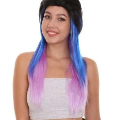 HPO Black Purple And Blue Raving Womens Wig | Cosplay Halloween Wig | Premium Breathable Capless Cap Women's